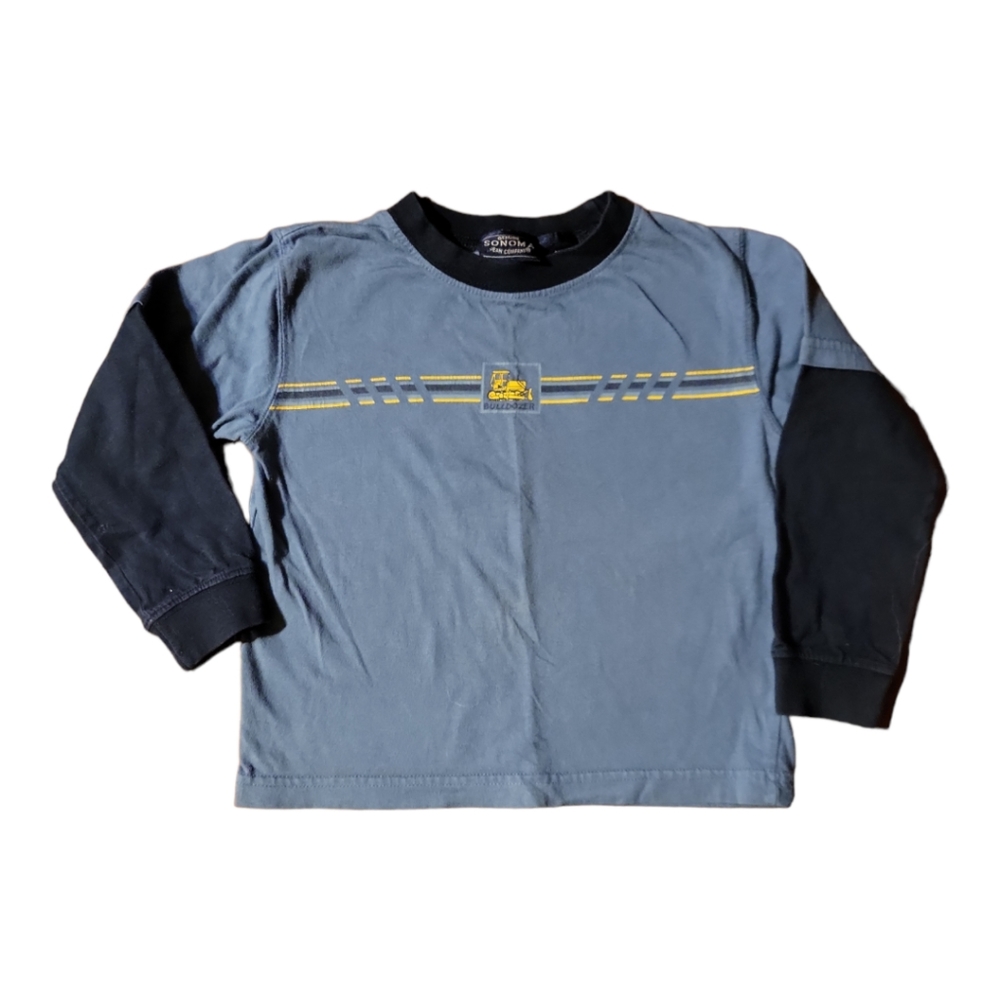 Sonoma Boy's Bulldozer Long Sleeve T-Shirt Blue Gray 100% Cotton 4T